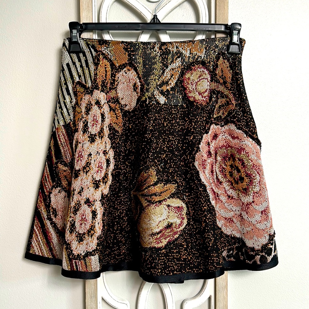 Anthropologie Cecilia Prado knit metallic thread floral print skirt